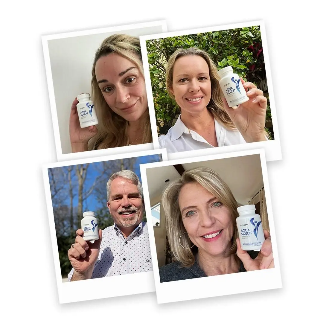 AquaSculpt customers holding their supplement bottles as part of a daily wellness routine